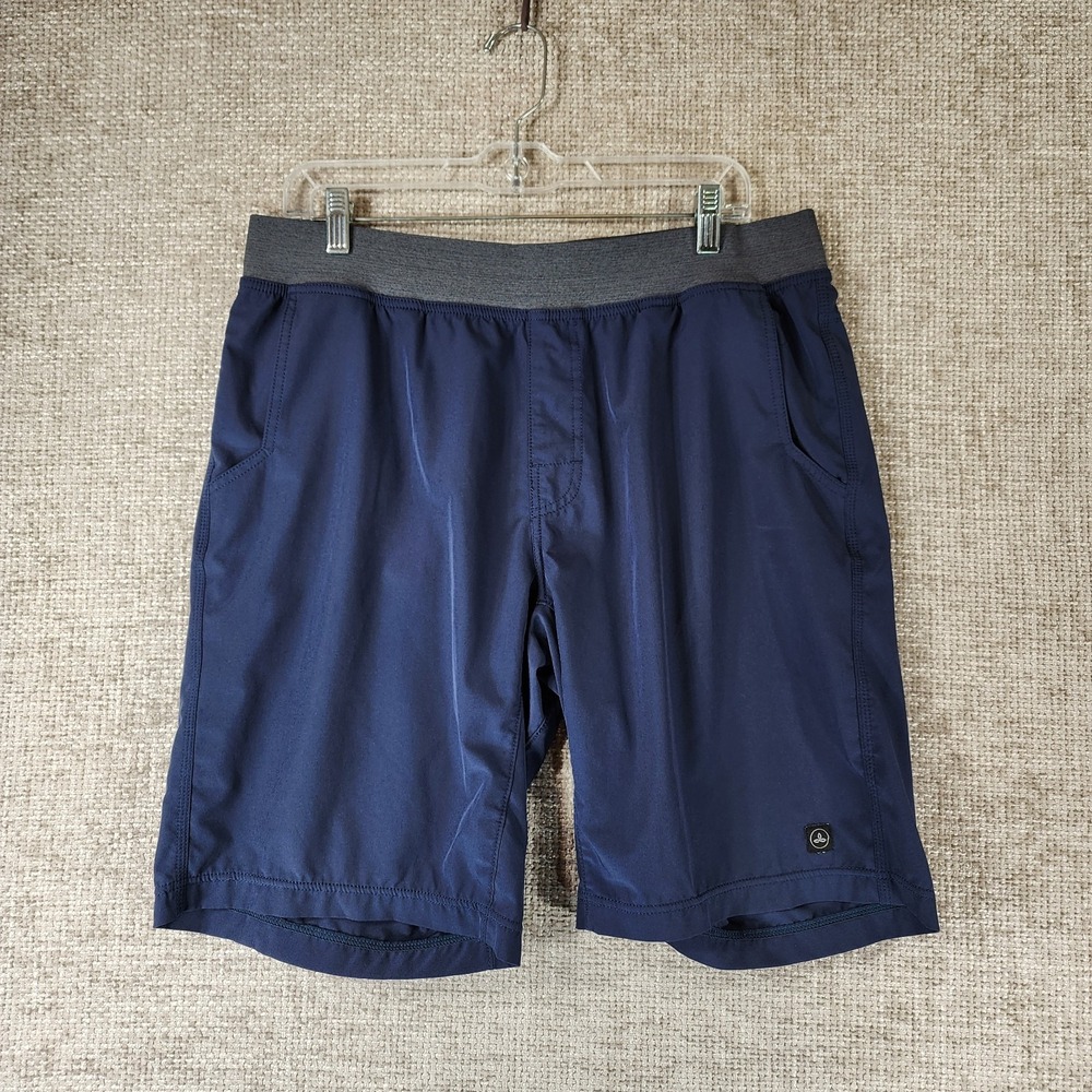 Prana Mojo Shorts Mens L Navy Blue Lightweight Hiking Trail Athletic Fit 34x10